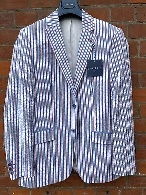 Buy Mens Summer Searsucker Red Blue Striped Boating Jacket Blazer Many Sizes - BNWT • 79.95£