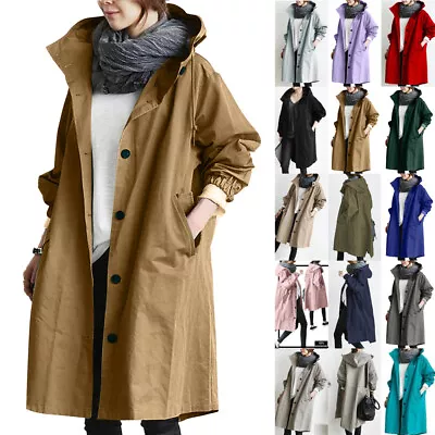 Buy Women Hooded Trench Coats Outdoor Casual Loose Wind Forest Jacket Tops PLUS SIZE • 11.99£