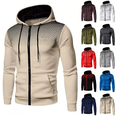 Buy Men Long Sleeve Gradient Hoodie Tops Casual Zip Up Pocket Slim Hooded Sweatshirt • 12.99£