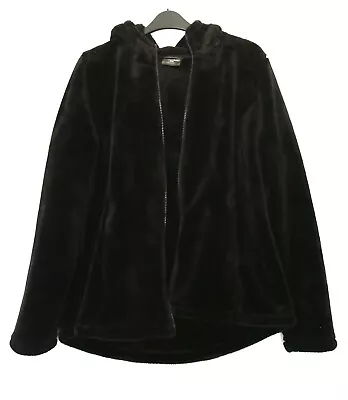 Buy Black Fluffy Jacket 32 Heat Size Medium Black Teddy Coat Zip Up With Hood Soft • 28£