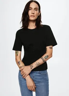 Buy Mango Corset Detail T-shirt Size S In Black (10) • 15£