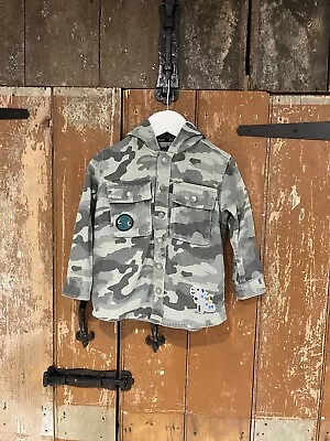 Buy Next Denim Shirt Jacket Green Camouflage Kids Boys Size 2-3 Years Hooded Poppers • 9.99£