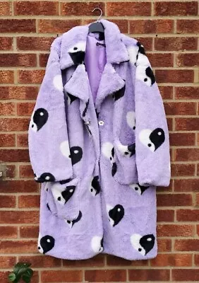 Buy Daisy Street ASOS Purple Fleece Jacket Coat Fluffy Black White Yin Yang Hearts L • 70£