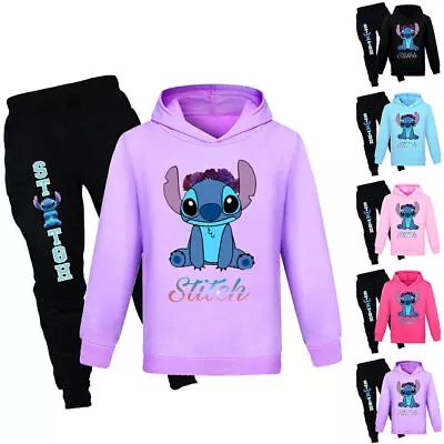 Buy Lilo And Stitch Kids Tracksuit Set Boys Girls T-shirt Hoodie Sports Top Pants • 19.74£