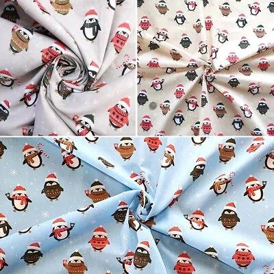 Buy Polycotton Fabric Christmas Club Penguins Festive Jumpers Penguin Xmas Party • 4.80£