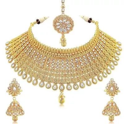 Buy Women Gold Plated Wedding Jewellery Heavy Embroidery Work Bridal Jewellery Set • 31.09£