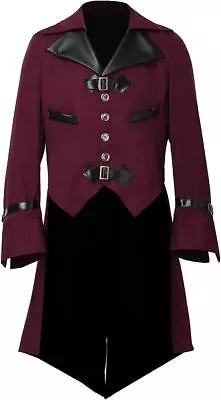 Buy Mesn Victorian Steampunk Tailcoat Jacket With Pu Leather Detail Gothic Sz Large • 19.99£