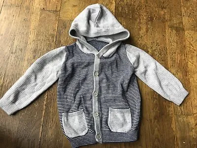 Buy Baby Hooded Button Up Striped Cotton Jacket From George Aged 9-12 Months • 1.10£