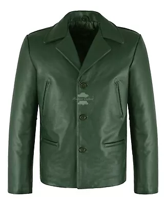 Buy Men's 70's Jacket Green Classic Collared Blazer Real Cowhide Leather Jacket 4162 • 139.70£