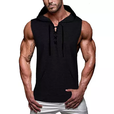 Buy Men Hooded Tank Top Sleeveless Hoodie Muscle Casual Gym Fitness Tee Summer Vest • 11£