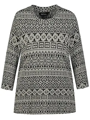 Buy Ulla Popken Knitted Top Plus Size 24/26 28/30 32/34 Grey Tribal Jacquard Stretch • 22.99£