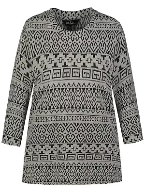 Buy Ulla Popken Knitted Top Womans Plus Size 24/26 Grey Tribal Jacquard Stretch • 22.99£