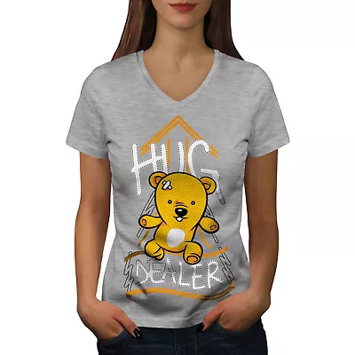Buy Wellcoda Hug Dealer Bear Funny Womens V-Neck T-shirt,  Graphic Design Tee • 15.99£