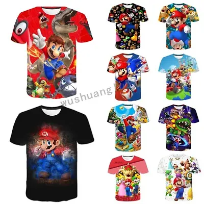 Buy Kids Boys Girls 3D Super Mario Bro Game Casual Short Sleeve T-Shirt Tee Top Gift • 6.88£