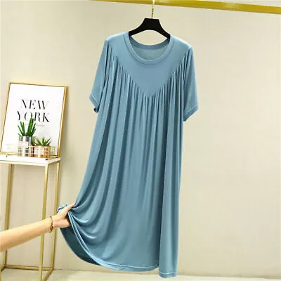 Buy Women Super Soft Comfortable Short Sleeve Loose Pajama Dress Nightie Loungewear~ • 10.69£