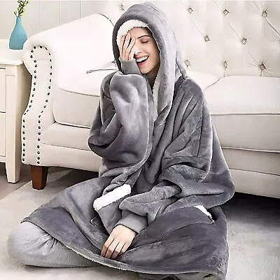Buy Hoodie Blanket Oversized Ultra Plush Sherpa Fleece Giant Long Hooded Sweatshirt • 7.95£