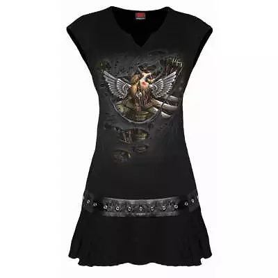 Buy STEAM PUNK RIPPED - Stud Waist Mini Dress Black • 15.99£