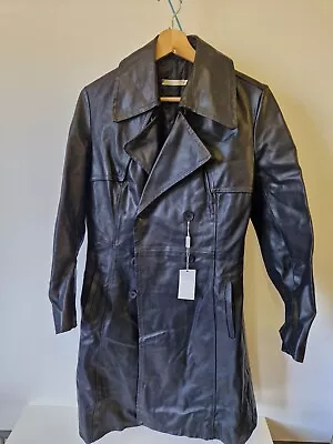 Buy Ladies Please Black Leather Jacket Trench Coat Long Size S Italian Goth  • 35£