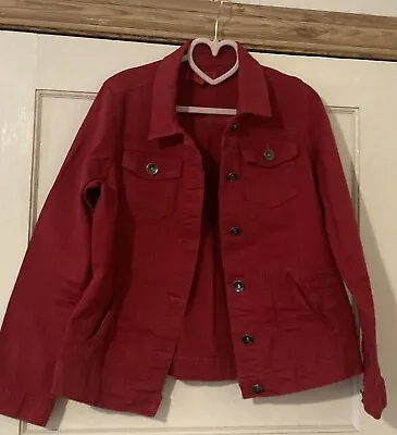Buy Hand Dyed Red Jean Jacket Size 14 • 8.99£