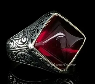 Buy Solid 925 Sterling Silver Men's Ring Turkish Handmade Jewelry Garnet All Size • 49.14£