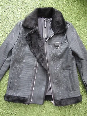 Buy Maniere De Voir Crocodile Faux Fur Leather Aviator Jacket - Size Small Mens • 59.99£
