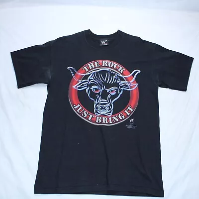 Buy Vintage WWF The Rock T Shirt Mens Medium Black 2001 WWE Wrestling Just Bring It • 59.99£