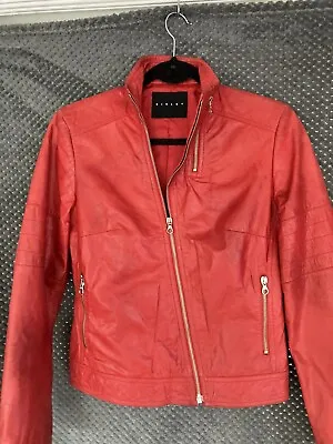 Buy Sisley Red Leather Biker Style Jacket Size 10/small 12 🪷 • 24.99£