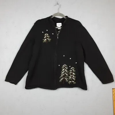 Buy Breckenridge Sweater Womens 2X Black Cardigan Christmas Snow Tree Grandma Cottag • 21.57£