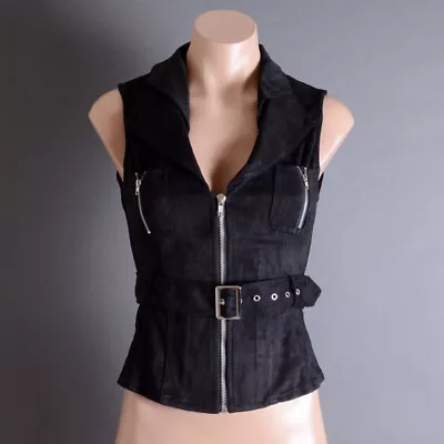 Buy Steampunk Goth Collar Womens Faux Suede Zipper Adjustable Belt Vest Top S M L • 28.92£