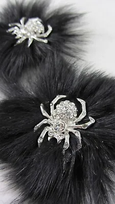 Buy Sparkly Spiders On Rabbit Fur Clips Decorative Costume Panto Cruella De Vil Drag • 35£