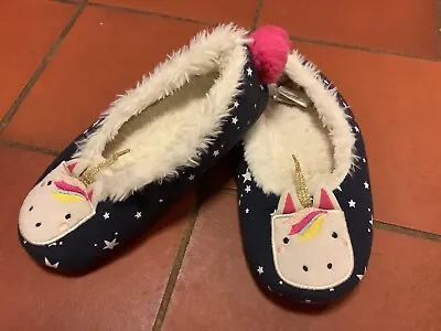 Buy Girls Joules Slippers, Navy Unicorn And Stars Design, Lined, Size 1-2,  L • 2.99£