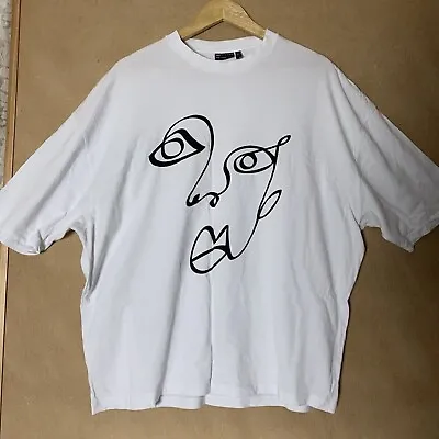Buy ASOS Design Abstract Line Art Face Graphic Print White T-shirt Mens Size Medium • 8.29£