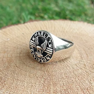Buy 925 Sterling Silver Harley Davidson Ring For Men , Motorcycle Silver Ring • 52.92£