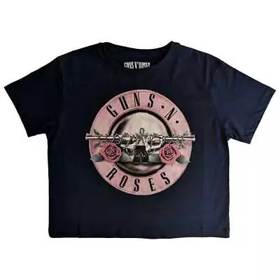 Buy Official Guns N Roses Navy Blue Classic Logo Ladies Crop Top T Shirt GNR Womens • 16.95£