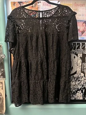 Buy Torrid Black Lace Floral Print Short Sleeve Tiered Top Gothic Plus Size 2X • 31.66£