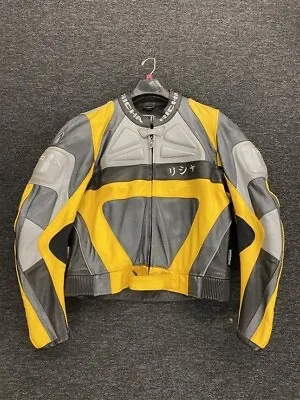 Buy Richa Mens Motorcycle Leather Jacket - Yellow / Grey / Silver - UK 46 / EU 56 • 80£