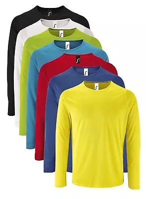 Buy SOLS Sporty Long Sleeve Performance Breathable Polyester Tee T-Shirt • 6.99£