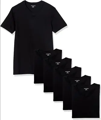 Buy Essentials Men's V-Neck Undershirt, Pack Of 6 Black • 10.99£