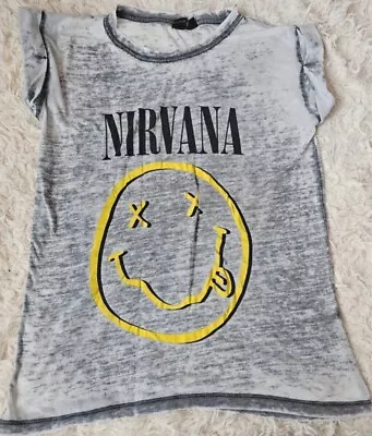 Buy Nirvana T Shirt Smiley Grunge Rock Band Merch Tee Ladies Size 8 Top Kurt Cobain • 12.95£