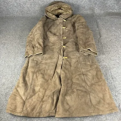 Buy VINTAGE Sheepskin Jacket Womens Small Brown Coat Hooded Long Leather Warm Soft • 12£