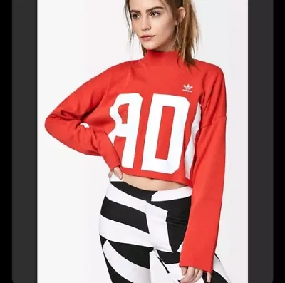 Buy Adidas Originals Women's Bold Age Cropped Sweatshirt  Top Long Sleeve Red Size S • 33.14£
