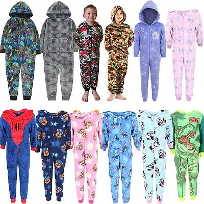 Buy Kids All In One Fleece Pyjamas Girls/Boys Childrens Jumpsuit 2-13 Years • 11.95£