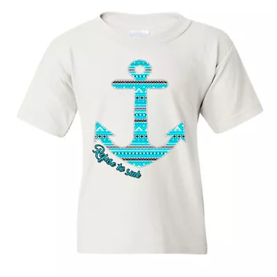 Buy 🔥 Refuse To Sink Blue Anchor Kids YOUTH T Shirt Nautical Sailor Captain Marine  • 11.80£