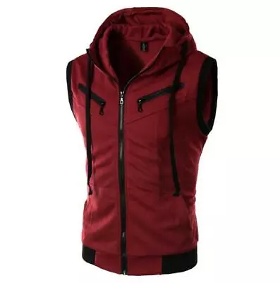 Buy Men Hoodie Sleeveless Zipper Jacket Vest Waistcoat Hooded Sweatshirt Coat Sport* • 22.06£