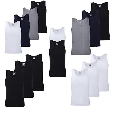 Buy Men's Fine Rib Fitted Slim Fit Muscle Athletic Gym Tank Ribbed 100% Cotton Vest • 19.99£