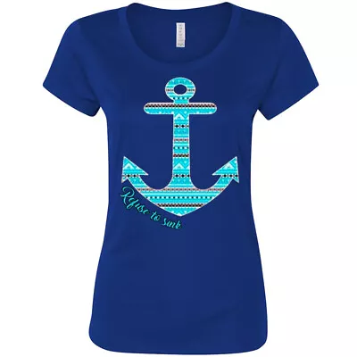 Buy 🔥 Refuse To Sink Blue Anchor Womens T Shirt Nautical Sailor Captain Marine Life • 16.06£