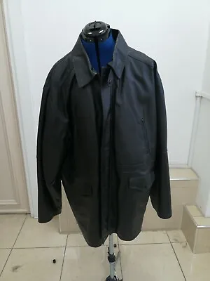 Buy Men Real Leather Black 3/4 Jacket Gents Check Lining Casual Outfit Size 2XL UK • 49.99£