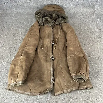 Buy VINTAGE Sheepskin Jacket Womens Small Brown Coat Hooded Leather Soft Warm • 12£