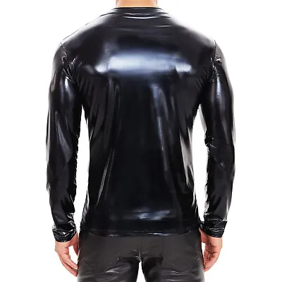 Buy Lacquer Leather T-Shirt V-Neck Long Sleeve Shiny Jacket Men's Soft • 27.99£