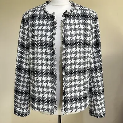 Buy House Of Bruar Tweed Jacket Size 16 Grey Houndstooth Wool Blend Open Coat • 39.99£